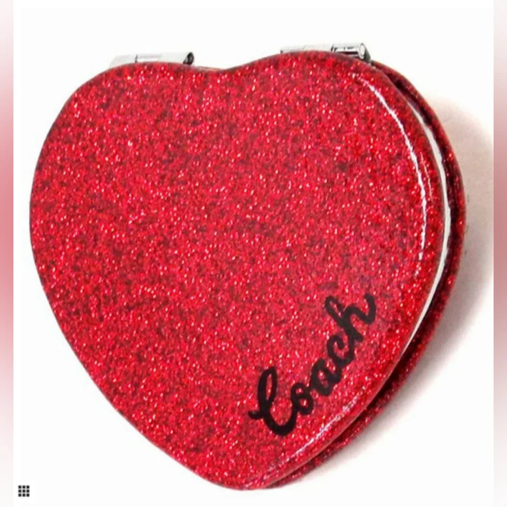 Coach NIP Red Glitter Heart Compact Mirror - Picture 1 of 5